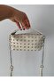 Cream Chain Strap Women's Bag Staple Detailed Mini Shoulder Bag Stylish Small Size Daily Bag Black White Gold Denim - 2