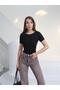 Women's Black Basic T-Shirt Slim Fit Lycra Flexible Body Casual Stylish Combination Complementary Blouse - 4