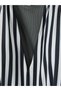 Giyçık Storeden Black Halter Neck Striped Women's Skirted Swimsuit - 3