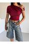 Women's Burgundy Low-Shoulder Buckled Sandy Fabric Blouse