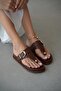 Livra Gold Buckle Accessory Detailed Women's Flip-Flops - Taba - 3