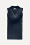 Women's Navy Blue Striped Polo Collar Sleeveless Mini Dress