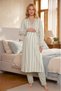 New Season Green Maternity Summer Striped Long Dressing Gown Design with Straps 100% Cotton Dressing Gown Pajama Set - 3