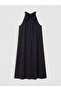Black Gathered A-Line Modal Blend Dress - 6