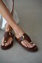 Livra Gold Buckle Accessory Detailed Women's Flip-Flops - Taba - 4