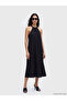 Black Gathered A-Line Modal Blend Dress - 2