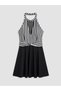Giyçık Storeden Black Halter Neck Striped Women's Skirted Swimsuit