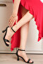 Black Leather Women's Evening Dress Shoes Single Strap Ankle Strap Thick Heeled Sandals - 8