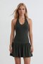 Khaki Polka Dot Drape Detailed 2-Piece Mini Sandy Dress with Shorts Alc-X15490 - 4
