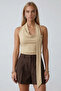 Beige Scarf Detailed Low Collar Sandy Blouse Alc-X15488