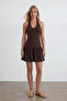Brown Polka Dot Drape Detailed 2-Piece Mini Sandy Dress with Shorts Alc-X15490 - 3