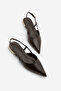Women's Pointed Toe Open Back Strap Gold Painted Heel Ballerinas Segos Brown