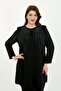Women's Black Stone Embellished Elegant Double Plus Size Evening Dress Set
