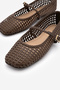 Women's Blunt Toe Hand Knitted Mary Jane Strappy Casual Ballerinas Liyen Brown - 7