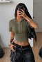 Hooded Crop T-Shirt Zipper Short Sleeve Women's Top Body