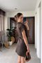 Premium Waist Pleated Detailed Dress - Brown - 3