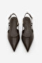 Women's Pointed Toe Open Back Strap Gold Painted Heel Ballerinas Segos Brown - 7