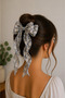 Pink Daisy Patterned Bow Hair Clip Long Tail Large Bow Hairpin Women & Girls