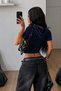 Hooded Crop T-Shirt Zipper Short Sleeve Women's Top Body - 3