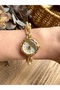 Round Design Chain Model Gold Inside White Women's Wristwatch - 7