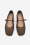 Women's Blunt Toe Hand Knitted Mary Jane Strappy Casual Ballerinas Liyen Brown - 2