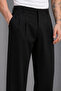 Men's Black Zra Model Pleated Wide-Leg Fabric Trousers Oversize Relaxed Fit - 2