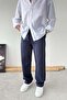 Navy Blue Baggy Linen Pants - 2
