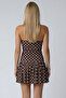 Coffee Polka Dot Drape Detailed 2-Piece Mini Sandy Dress with Shortsalc-X15490 - 4