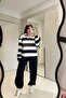 Hauston Navy Blue Striped Sweatshirt Tracksuit Set