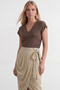 Brown V-Neck Transparent Blouse with Tie Detail Alc-X15494 - 3