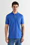 Men's Blue Regular Fit Logo Polo Neck T-Shirt