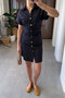 Premium Dress with Pleated Waist Detail - Dark Blue - 3