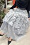 Women's White Asymmetrical Layered Polka Dot Pattern Full-Length Hijab Skirt ---Nms094 - 4