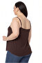 Plus Size Adjustable Drawstring Strap Ornamental Button Viscose Brown Blouse - 3