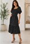 Women's Black Polka Dot Pattern Square Neck Balloon Sleeve Midi Dress --- Nbk083 - 2