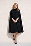 Women's Relax Fit Basic Sleeveless Black Cashmere Coat Poncho - 6