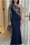 Navy Blue One-Shoulder Stone Embellished Slit Fish Tail Evening Dress & Graduation Dress - 3