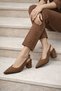 Women's Bitter Brown 7 Centimeter Heel Pointed Toe Women's Classic Leather Heeled Shoes Non-Slip Sole - 2