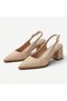 Women's Beige 7 Santim Heel Pointed Toe Women's Classic Leather Heeled Shoes Non-Slip Sole - 3