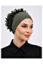 Ruffled Seamless Combed Cotton Bonnet Khaki - Women's Hijab Tie-On Bun Inner Bonnet - 3