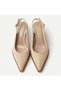 Women's Beige 7 Santim Heel Pointed Toe Women's Classic Leather Heeled Shoes Non-Slip Sole