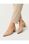 Women's Beige 7 Santim Heel Pointed Toe Women's Classic Leather Heeled Shoes Non-Slip Sole - 4