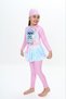 Girl's Pink Color Patterned Long Sleeve and Boneli Jumpsuit Swimsuit - 2