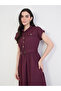 Burgundy Belted Cotton Midi Dress - 2