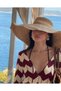 Bordo White Zigzag Patterned Long Knitwear Dress V-Neck Summer Beach Dress Bohemian Maxi Dress - 7