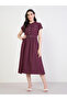 Burgundy Belted Cotton Midi Dress