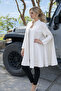 Women's Sleeveless Loose Buttoned White Cashmere Coat Poncho - 5