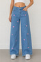 32004-26 Girls/Young Girls Heart Printed Wide Leg Jeans Comfortable Fit Casual Jeans - 8