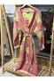 Muslin Kimono 100% Cotton Playing Dice Patterned Jacquard Bathrobe Kaftan Dressing Gown Red - 5