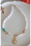 Real Selenite Natural Stone Necklace Sea Shell Gold Detailed Handmade Women's Necklace - 2